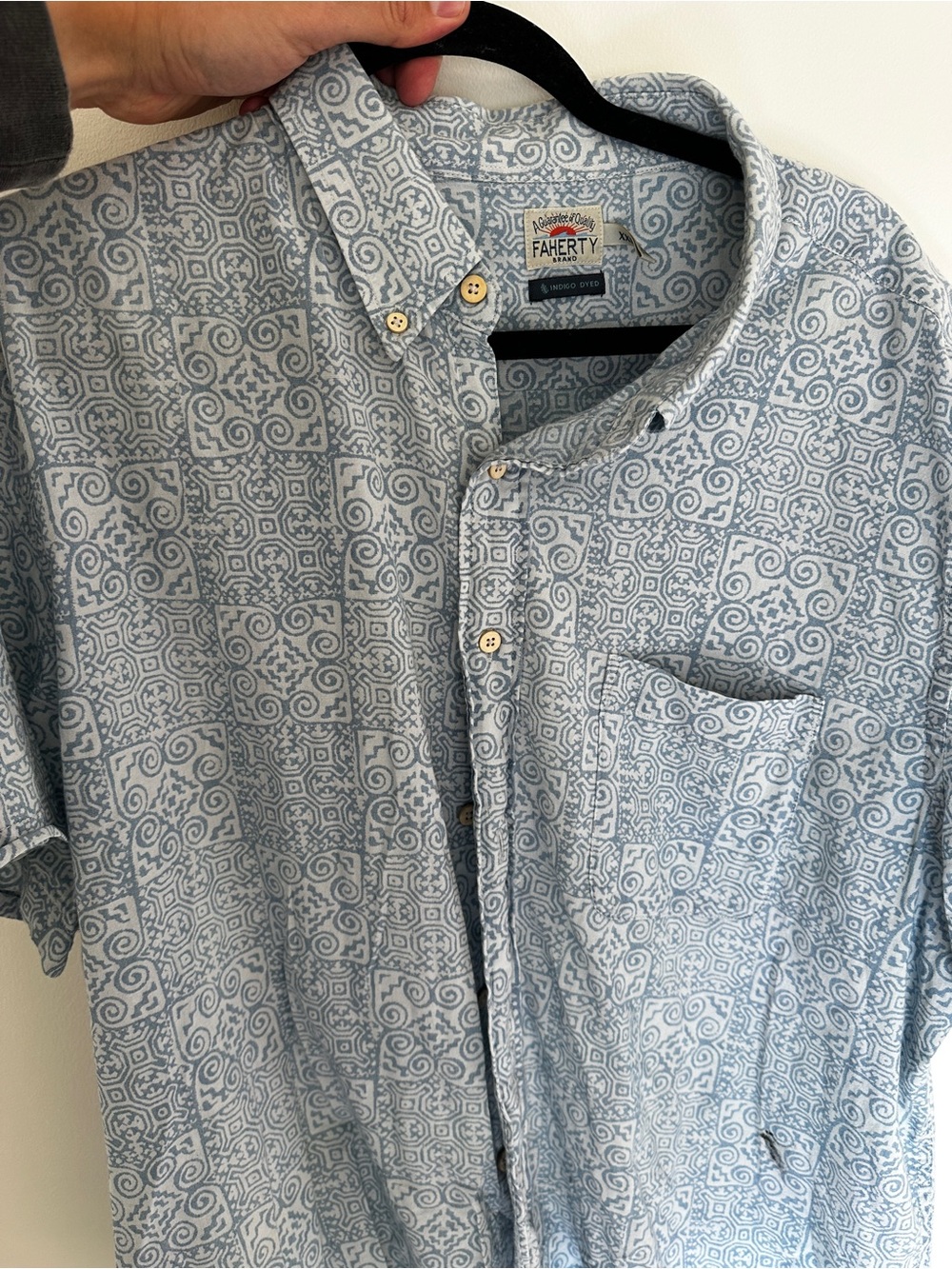Faherty Light Blue Patterned Short-Sleeve Button-Down Shirt